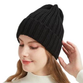 NPQQUAN Thick Warm Winter Hats for Women Knit Beanie Hat Skull Cap Beanies for Men Women (Black
