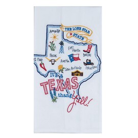3 Texas Themed Decorative Cotton Kitchen Towels Set with White, Blue and Red Print | 2 Flour Sack and 1 Terry Towel for Dish and Hand Drying | By Kay Dee Designs