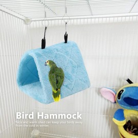 Parrot Hanging Hammock Bird Nest Warm Soft Plush Tent Hanging Cage Tent with Soft Plush for Warm Winter House Hat Parrots Pet Birds (S-Blue)