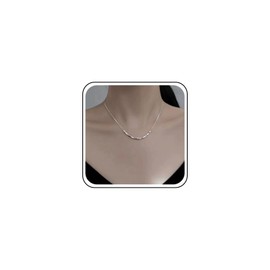 Xmsrn Vintage Tiny Square Pendant Necklace Block Bead Choker Necklace 3D Square Chain Choker Necklace Silver Square Chain Necklace for Women