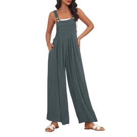 AUTOMET Womens Jumpsuits Overalls Wide Leg Casual Summer Outfits Rompers Jumpers Sleeveless Straps With Pockets 2024 Greyblue L
