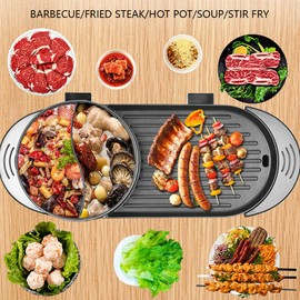 DENESTUS 2 In 1 Electric Pan Hot Pot BBQ Frying Cook Grill Kitchen Barbecue Machine 110V Multifunctional Teppanyaki Barbecue Set Indoor Large Capacity Non-Stick