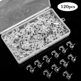 120Pcs Push Pin Hooks, Clear Thumb Tacks Plastic Heads Pin Tacks Decorative Wall Push Pins Push Pins with Hooks for Cork Board, Bulletin Board, Map, Calendar, Wall Hangings