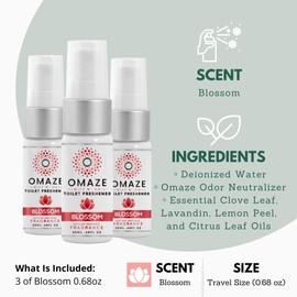 OMAZE Mist N Go Refresh Toilet Spray - Bathroom Odor Eliminator & Neutralizer - Toilet & Bathroom Smell Good Spray - Blossom, Pocket Size (0.68oz x3)