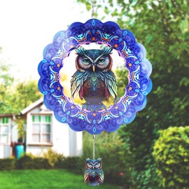 N&T NIETING Wind Spinner Outdoor Owl Garden Decoration Worth Gifts for Women Mom Wife Grandma 3D Metal Wind Spinners Hanging Ornament for Home Garden Indoor Outdoor, 12 Inch