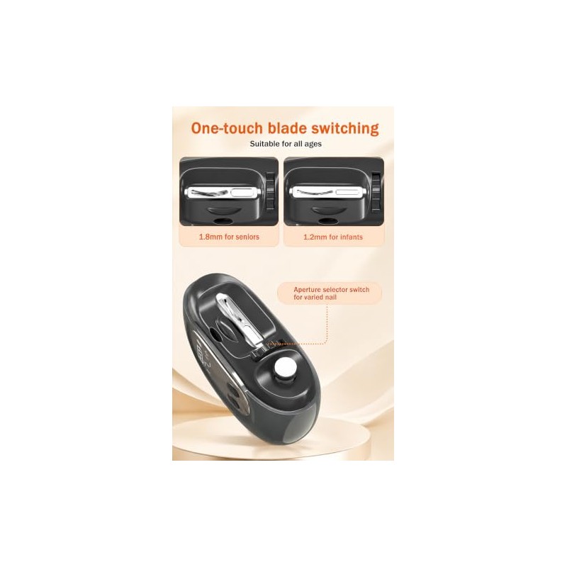 4-in-1 Electric Nail Clipper, One-Touch Interchangeable Heads, Built-in Magnifier &