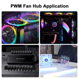 ARGB Fan Hub with Controller, ARGB & PWM 2-in-1 PC ARGB Fan Hub with Hidden Magnetic Base and SATA Power 18 Connection, 5V 3PIN ARGB 12V 4PIN PWM RGB Housing Fan Hub for Light Synchronisation