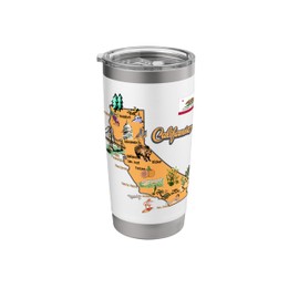 Map of California, tourist attractions, major cities, flag Stainless Steel Insulated Tumbler