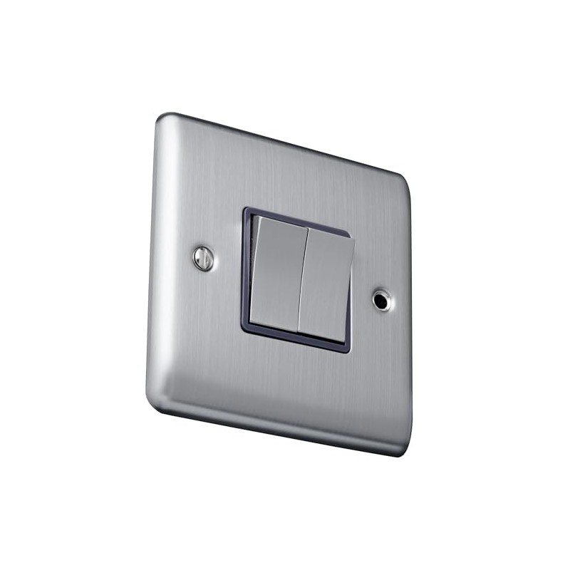 Caradok 2 gang 2 way plate switch Brushed Chrome, Metal