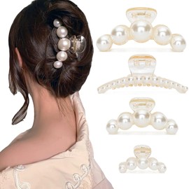 Pinzas de pelo perladas, 4 tamaños diferentes, sujeción fuerte, antideslizantes, regalo de cumpleaños, accesorios para el cabello para mujeres y niñas (paquete de 4)