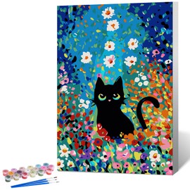 Fountor Paint by Numbers Kit for Adults Beginner & Kids Ages 8-12 with Wooden Frame Easy Acrylic on Canvas 8x12 inch with Paints and Brushes, Paint by Numbers Flowers Cat for Gift Home Wall Decor
