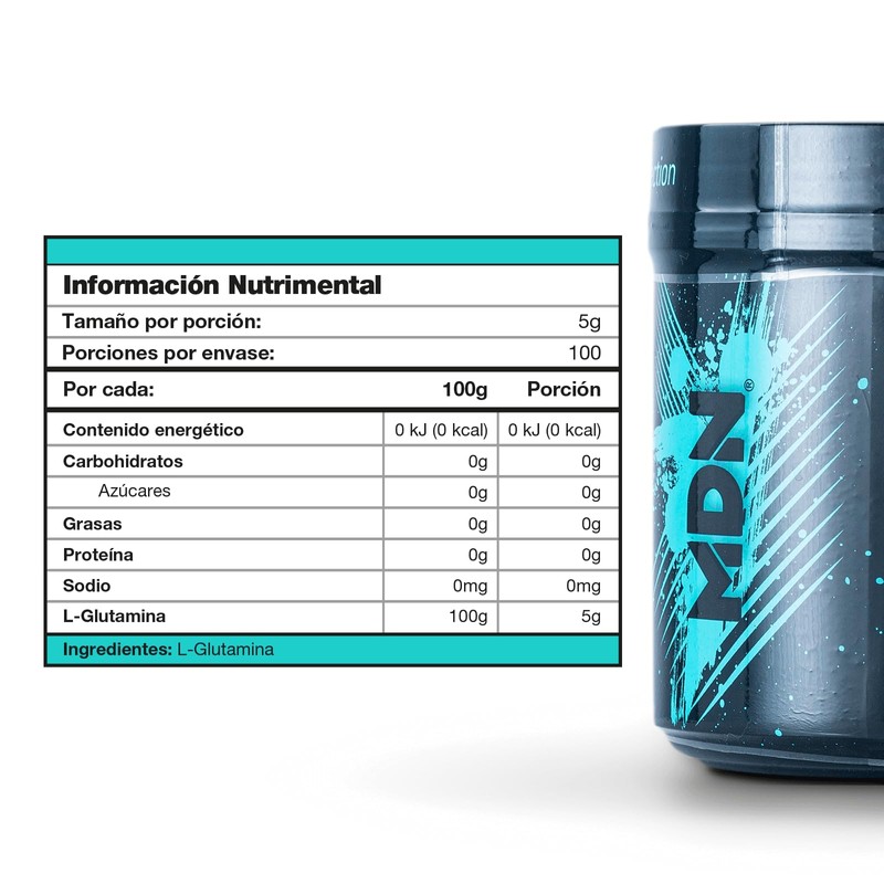 Glutamina, Mdn Sports, 100 servicios, 500 g, Sin Saborizantes, 5