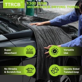 TTRCB 2 Pack 1300 GSM Car Drying Towel, Microfiber Towels for Cars - 36" x 24" & 16" x 16", Ultra-Absorbent, Streak Free, Premium Double Twisted-Loop Microfiber Cleaning Cloth with Car Wash Mitt