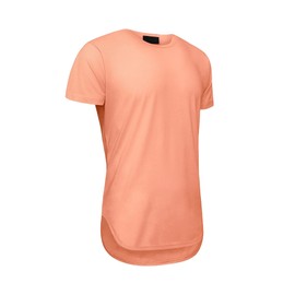 VICTORIOUS Men's Hipster Long Length Drop Cut Scallop Curved Hem T-Shirt TS270 - Coral - Small - A1B