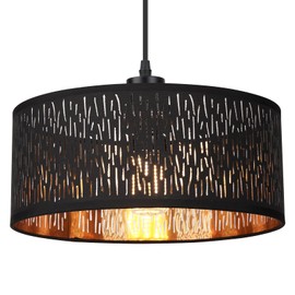FRIDEKO HOME Pendant Light Black Gold Modern Pendant Light Ceiling Lamp E27 Round Fabric Lampshade Pendant Lamp for Living Room Dining Room Bedroom
