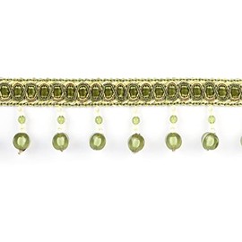 Fenghuangwu 6.5 Yard Handmade Beaded Hanging Tassel Pendant Fringe Trim Fabric Ribbon Trimming, 8Cm/3.15Inch Diameter Hand Knitting Tassel Fringing Trimmings for Decor, DIY(Green)