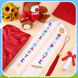 Sintuff 7 Pcs Graduation Gown Cap 2025 Graduation Accessories Stole Tassel Sash Charm Bear Gifts(27,Red)