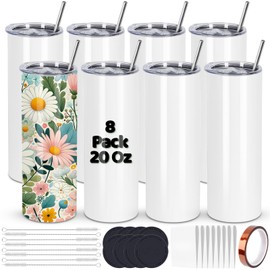 Maucircol 50 Pack Sublimation Tumblers Bulk, 20 oz Sublimation Tumbler Blank, Stainless Steel Sublimation Cups with Lid and Straw, Shrink Wrap, Sublimation Paper, Individually Boxed