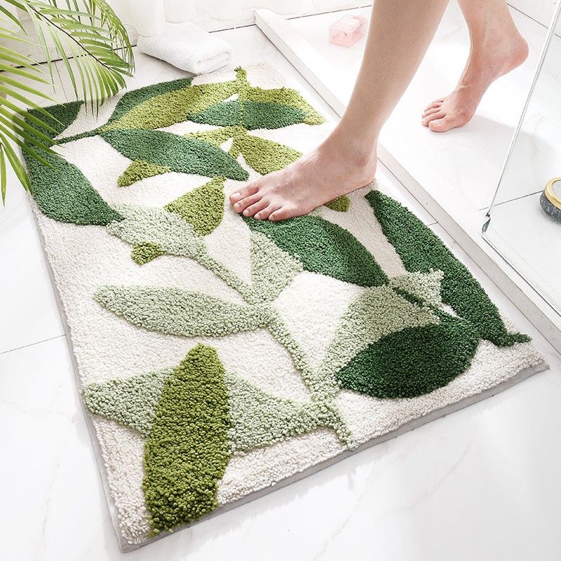 Bathroom Mat Anti Slip Thick Soft Quick Dry Green Polyester