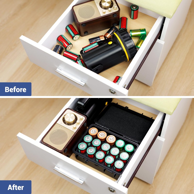 KIWIFOTOS 15 Slots D Battery Organizer Storage Case IP67 Waterproof