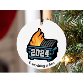 2024 Dumpster Fire Christmas Ornament, Funny Holiday Decor, White Aluminum Circle, Gift for Friends