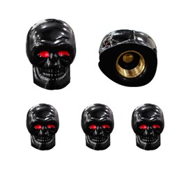 Dickno 5 PCS Skull Style Tire Valve Stem Caps with Rubber Ring, Red Eyes Car Air Caps Cover, Antirust Copper Liner Tire Caps, Universal Stem Covers for Cars, SUVs, Bikes, Trucks (Black)