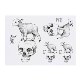 4 x 'Faith Over Fear Lamb Standing on Skull' Temporary Tattoos - Water Resistant, Skin-Safe, Non-Toxic Transfers, Mixed Sizes (TO00076744)