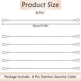 6 Pieces Stainless Steel Security Cable, Steel Cable with Loops, Wire Cable Loop, Security Cable Lock, Steel Wire Lock, Safety Wire Rope with Double Loop for Stage Lighting (12 Inches)