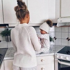 oenbopo Baby Winter Knit Crochet Beanie Single Pom Pom One Size - White