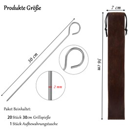 Barbecue Skewers Stainless Steel 30 cm Kebab Skewers Stainless Steel Long Meat Skewers Grill Skewers Reusable BBQ Grill Accessories (20)