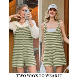 Yousify Casual Rompers for Women Summer 2025 Sleeveless Striped Tied Green Shorts Jumpsuits Stretchy Romper with Pockets XS