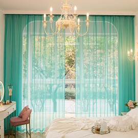 PHILEASY Window Sheer Turquoise Curtains 63 Inches Long 52 inches Width 2 Panels Sheer Curtains Sheer Curtain Clear Basic Rod Pocket Panel 15 Colors 16 Size for Bedroom Living Room Yard Kitchen