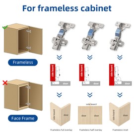 Chibery 2 Pack Inset Soft Close Concealed Frameless Cabinet Hinges, Satin Nickel, 105°, Stop at Will 45-105 Degree, Self Closing, 3D Adjustment, Clip On, Stainless Steel for Cupboard Kitchen