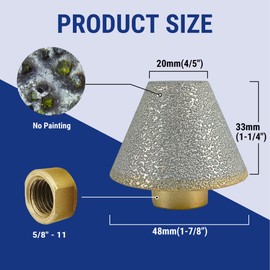 HXIN Brazed Diamond Finger Milling Bit with 5/8-11" Diamond Cone Chamfer Bit End Mill Router Bit for Dry/Wet Enlarging Shaping Hole on Porcelain Ceramic Tile Granite Marble 2,CB2048(4/5" to 1-7/8")