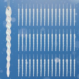 Icicle Christmas Ornaments - Set of 48 - Sparkling Clear Acrylic with Glitter - Holiday Ornaments - Decorating - Crafting - 5" H