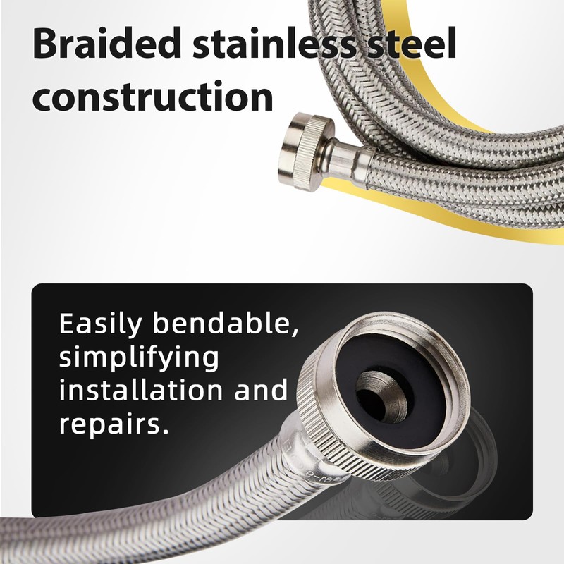2 Pack Foskan 5FT Stainless Steel Braided Washing Machine Hose,Burst