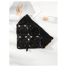 SHENHE Women's Crochet Head Scarf Knitted Tie Hair Bandana Headband Head Kerchief Floral Black One-Size