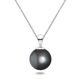 Japanese Freshwater Cultured Pearl Pendant Necklace AAAA Graded 6mm Black Color Necklace Pendant with Sterling Silver Setting and Matching 18 Inch Chain - Orien Jewelry