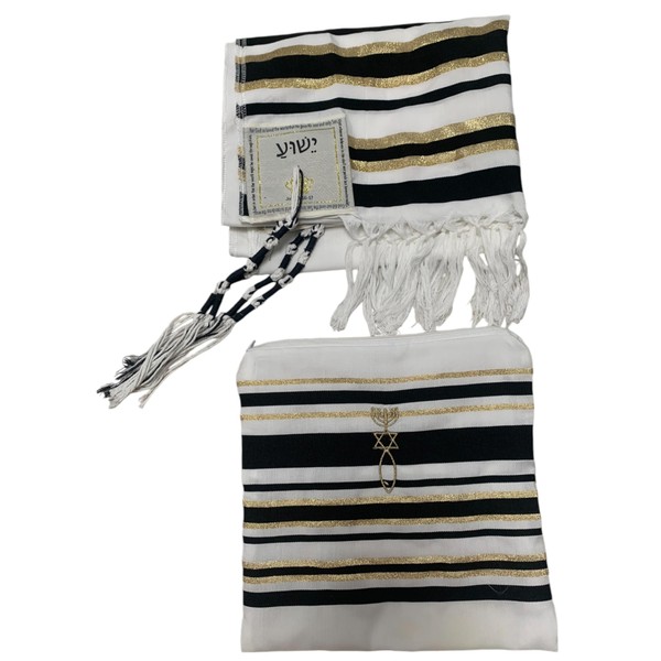 Black and Gold Stripes Messianic Tallit Talit Prayer Shawl 22"x72"