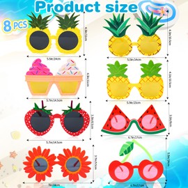 FOKICOS Summer Party Sunglasses,8pcs Hawaiian Luau Party Sunglasses Funny Hawaiian Glasses for Hawaiian Beach Luau Theme Party Decoration Tropical Fancy Dress Props