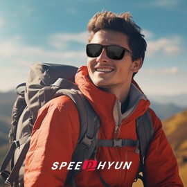 SPEEDHYUN Classic Polarized Sunglasses for Men Square Lightweight Sun Glasses with UV Protection A755 (Black/black/blue)