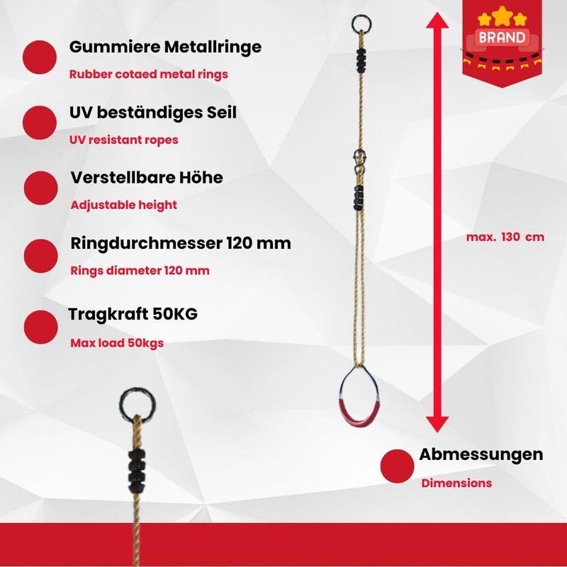 emwe 2593 Gymnastics Rings Set for Children Swing Rings Rope