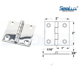 SeaLux Marine Grade Stainless Steel Square Corner Door Butt Hinge 2" x 2" for Boat, RVs (Pair)