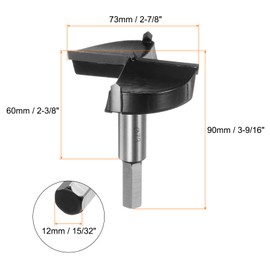 QUARKZMAN Forstner Drill Bit 73 mm (2-7/8 Inch) Made of Tungsten Carbide, Wood Forstner Bit Opener Cutter for Hinge Holes in Woodworking, Black