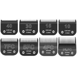 Detachable Pet Dog Grooming Blades, Combination Package, Compatible with Ainds, Oster A5, Wahl KM-10 and Other Series Clippers, Size: Combination Package Blade 0.25~13mm Cut Length.Black-8Pcs.