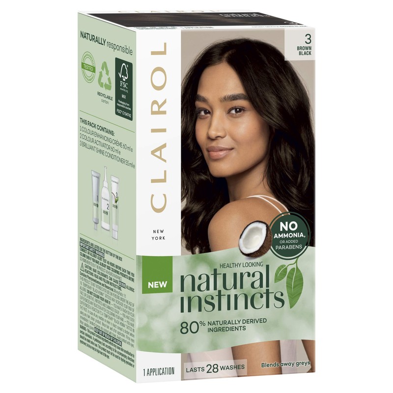 Clairol Natural Instincts Semi-Permanant Hair Colour, 3 Brown Black, Ammonia