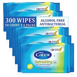 Carex Alcohol Free Soft Cleansing Cloths for Hands Face & Body Refreshing Formula Resealable 50 Count Pack of 6 = 300 Count