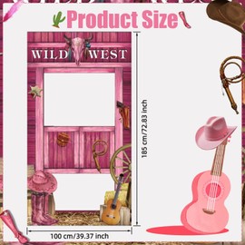 YINGLUBEN Cowgirl West Wanted Photo Booth Prop, Cowgirl Party Decorations, Wild West Pink Photo Banner, Fun Frame Banner Wild Western Selfie Backdrop for Cowboy Cowgirl Rustic Party Supplies,73×39.4"
