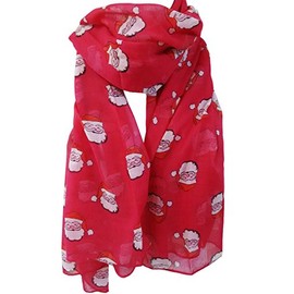 GlamLondon Women's Vintage Santa Printed Father Christmas Scarf (Fuchsia Red)