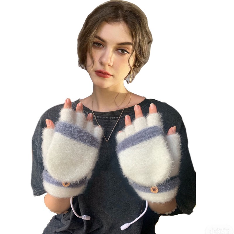 1 Pair USB Heated Gloves Mitten Winter Warm Full Finger